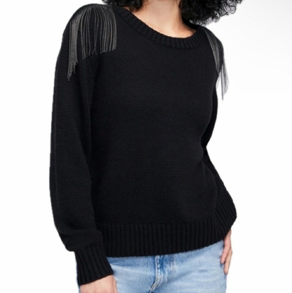Wildfox Black Crew Neck Chain Fringe Sympatico Sweater XS